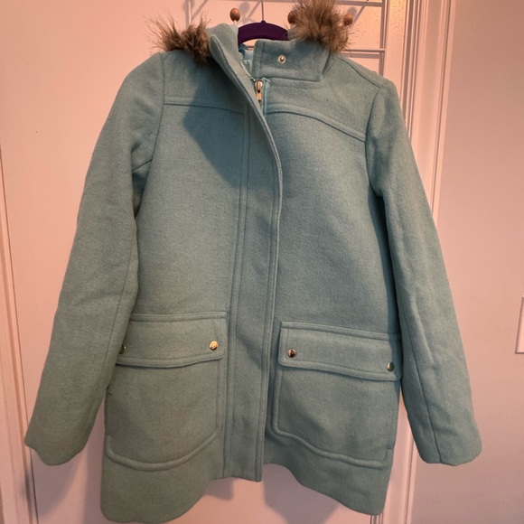 J. Crew Tiffany Blue Vail Jacket with Faux Fur Trim - Picture 1 of 3